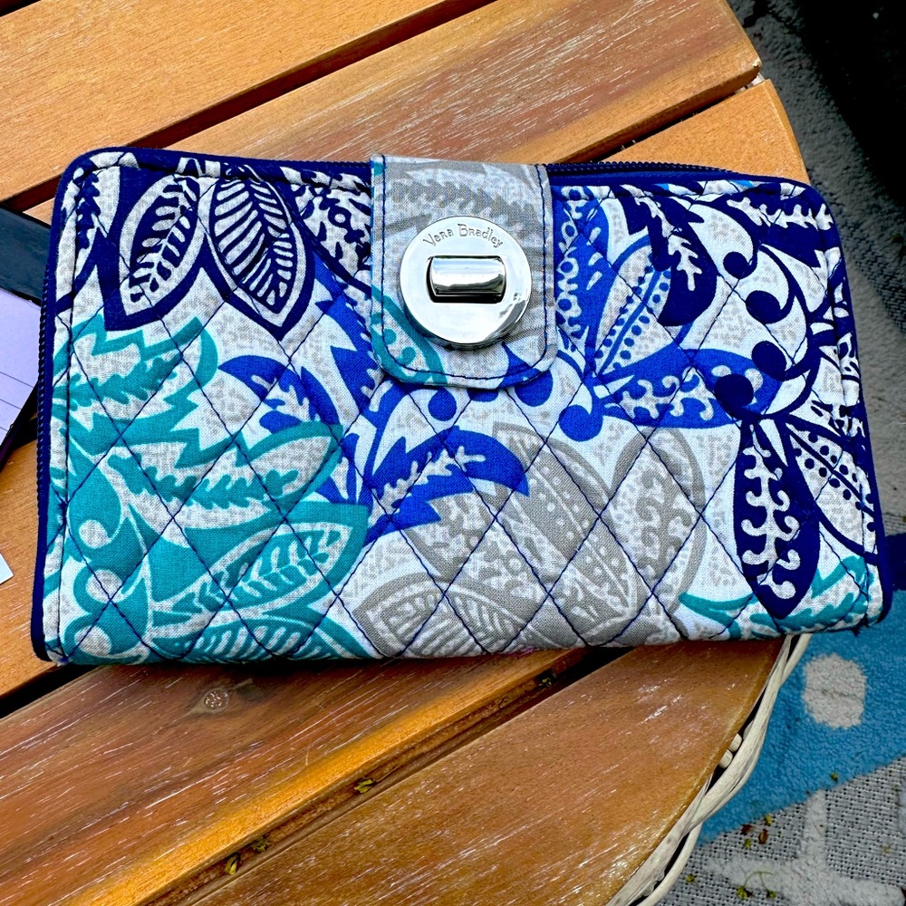 Vera Bradley RFID Turnlock Wallet in Santiago Print, Large Quilted Cotton